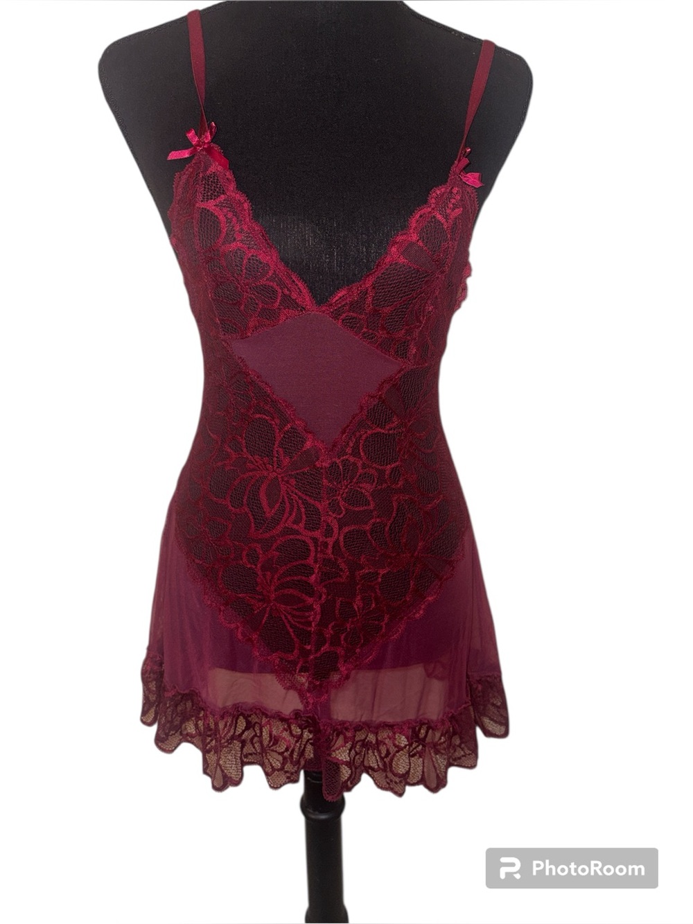 Fredericks Of Hollywood Babydoll Slip Dress SZ MED RED